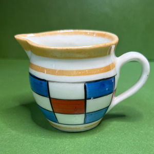 Lusterware Art Deco Creamer Pitcher Czechoslovakia Checkerboard Blue Orange